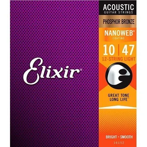 Elixir 16152 Nanoweb (10-47) Комплект струн для 12-струнной акустической гитары.